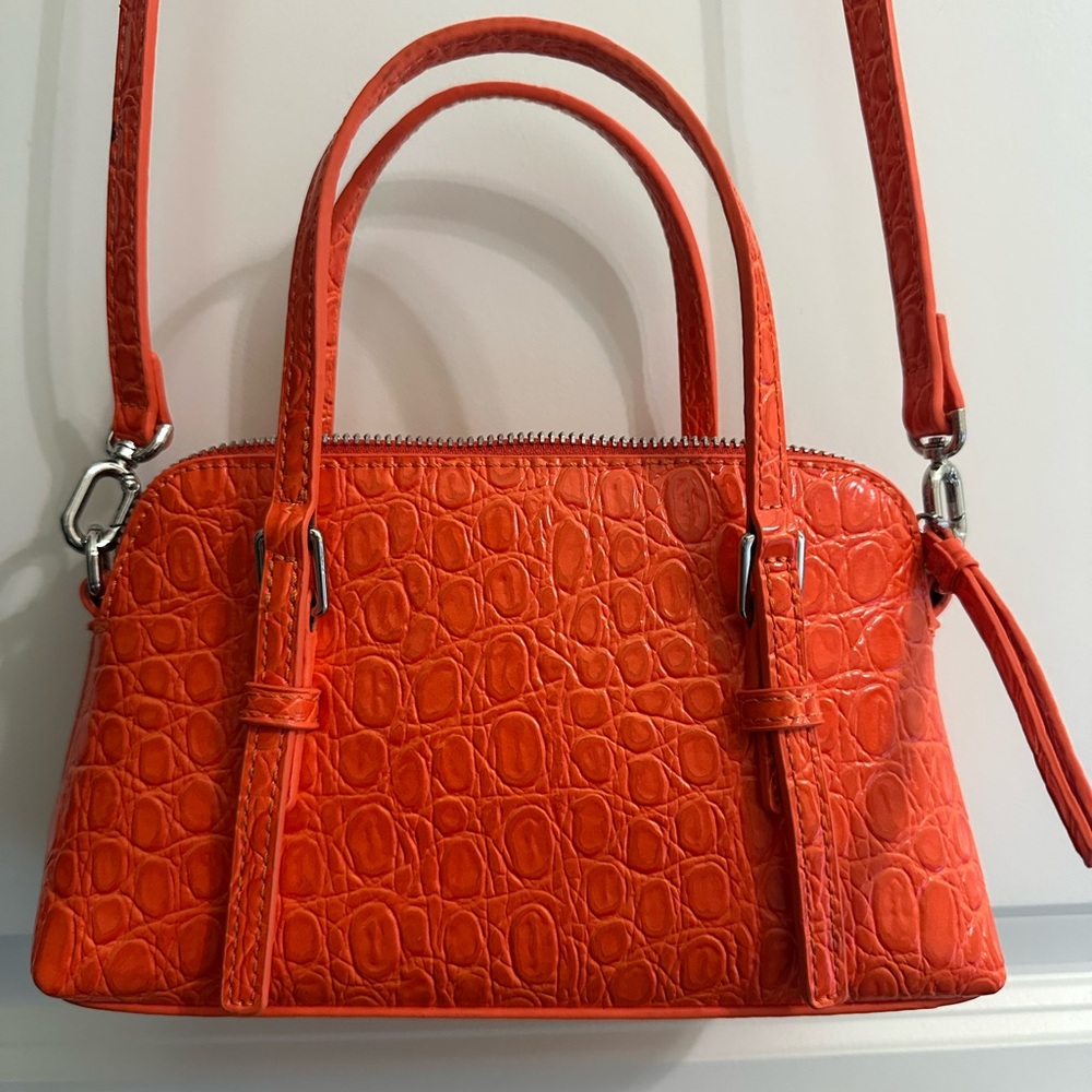 Orange Crocodile-Embossed Handbag